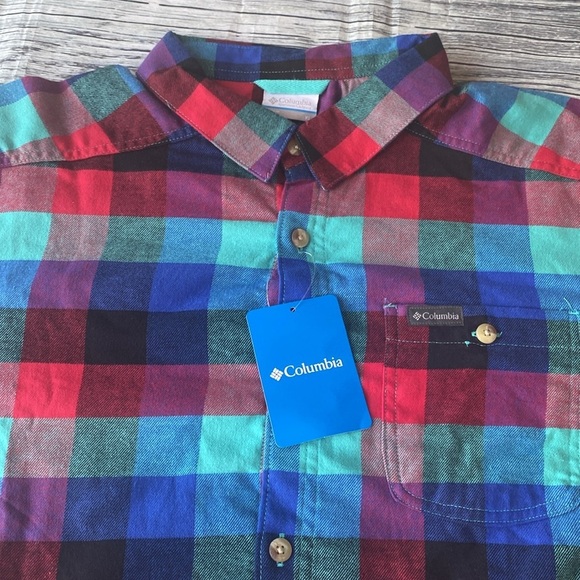 Columbia Men’s Cornell Woods Buffalo Checker Colorful Long Sleeve Shirt SZ XL - Picture 1 of 9